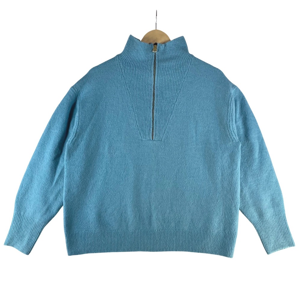j. crew merino wool alpaca half zip mock neck sweater womens M heathered blue